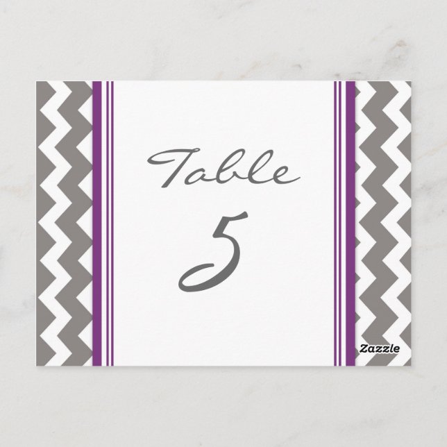 Wedding Table Number Cards Grey Purple Chevron (Back)