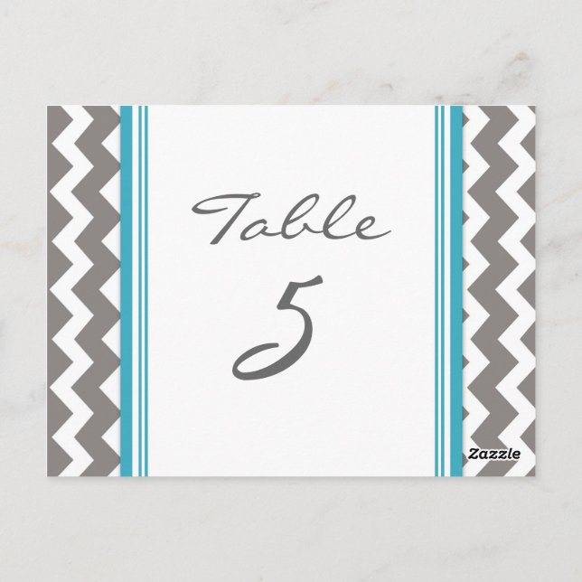 Wedding Table Number Cards Grey Teal Chevron (Back)
