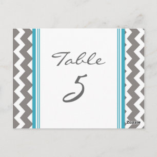 Wedding Table Number Cards Grey Teal Chevron