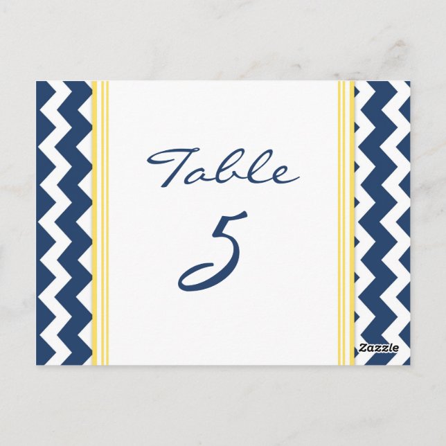 Wedding Table Number Cards Lemon Blue Chevron (Back)