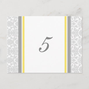 Wedding Table Number Cards Lemon Grey Damask