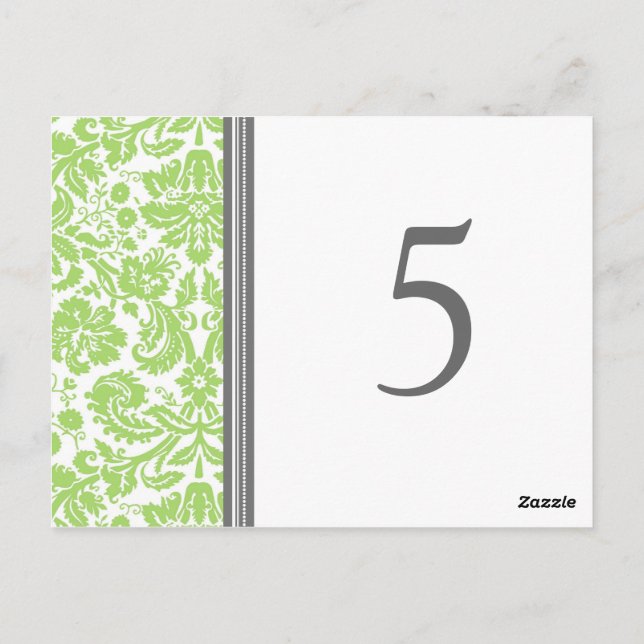 Wedding Table Number Cards Lime Grey (Back)