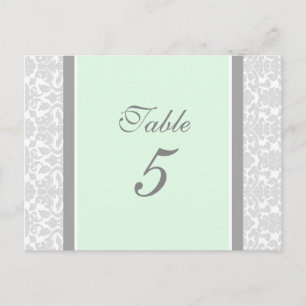 Wedding Table Number Cards Mint Grey Damask
