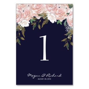 wedding table number cards navy blush pink