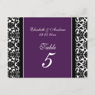 Wedding Table Number Cards Plum Damask