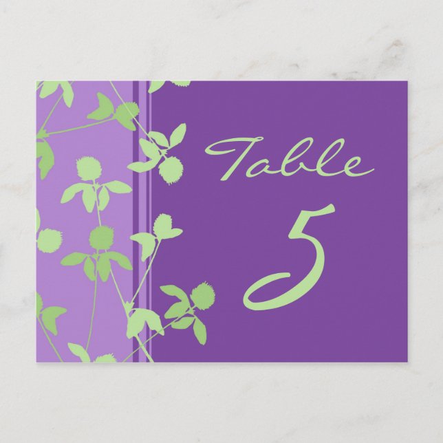 Wedding Table Number Cards Purple Lime Floral (Front)