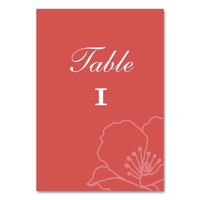 Wedding Table Number Cards Red and Pink Poppies (Front)