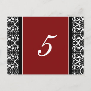 Wedding Table Number Cards Red Damask