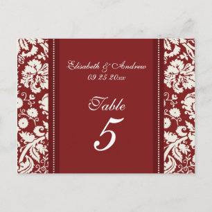 Wedding Table Number Cards Red Damask