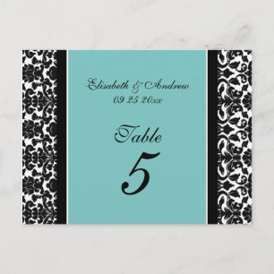 Wedding Table Number Cards Teal Damask