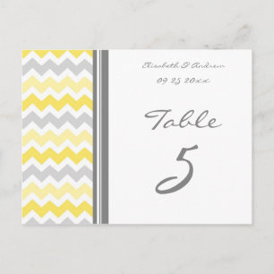 Wedding Table Number Cards Yellow Grey Chevron