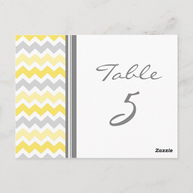Wedding Table Number Cards Yellow Grey Chevron (Back)