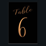 Wedding table number copper glitter black<br><div class="desc">Faux copper gold metallic foil formal calligraphy script wedding reception table card. The midnight navy blue background colour is editable. You can change it after pushing CUSTOMIZE DURTHER button. You can find the whole range of numbers (1 - 50) here: http://bit.ly/2sLMaFh If you need help, please contact me through the...</div>