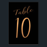 Wedding table number copper glitter black<br><div class="desc">Faux copper gold metallic foil formal calligraphy script wedding reception table card. The dark midnight navy blue background colour is editable. You can change it after pushing CUSTOMIZE FURTHER button. You can find the whole range of numbers (1 - 50) here: http://bit.ly/2sLMaFh If you need help, please contact me through...</div>