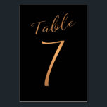 Wedding table number copper glitter black<br><div class="desc">Faux copper gold foil formal calligraphy script wedding reception table card. The dark midnight navy blue background colour is editable. You can change it after pushing CUSTOMIZE FURTHER button. You can find the whole range of numbers (1 - 50) here: http://bit.ly/2sLMaFh If you need help, please contact me through the...</div>