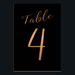 Wedding table number copper glitter black<br><div class="desc">Faux copper gold metallic foil formal calligraphy script wedding reception table card. The midnight navy blue background colour is editable. You can change it after pushing CUSTOMIZE FURTHER button. You can find the whole range of numbers (1 - 50) here: http://bit.ly/2sLMaFh If you need help, please contact me through the...</div>