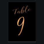 Wedding table number copper glitter black<br><div class="desc">Faux copper metallic gold foil formal calligraphy script wedding reception table card. The dark midnight blue background colour is editable. You can change it after pushing CUSTOMIZE FURTHER button. You can find the whole range of numbers (1 - 50) here: http://bit.ly/2sLMaFh If you need help, please contact me through the...</div>