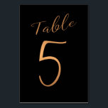 Wedding table number copper glitter black elegant<br><div class="desc">Faux rose gold copper foil formal calligraphy script wedding reception table card. The midnight navy blue background colour is editable. You can change it after selecting CUSTOMIZE FURTHER button. You can find the whole range of numbers (1 - 50) here: http://bit.ly/2sLMaFh If you need help, please contact me through the...</div>