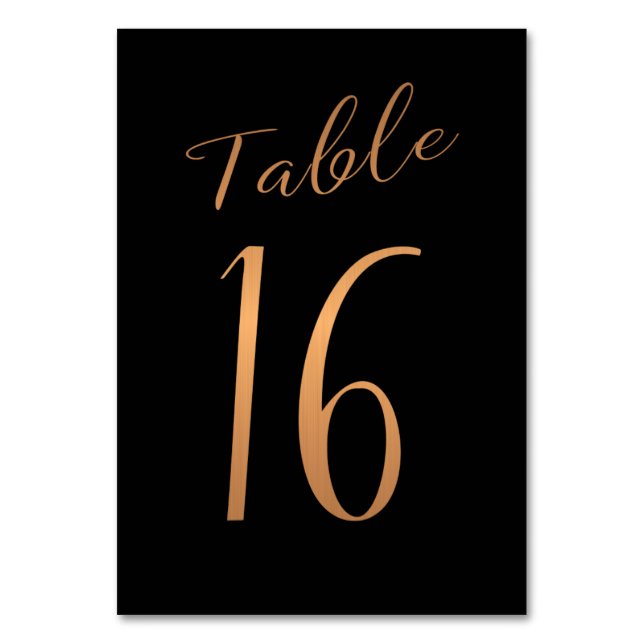 Wedding table number copper gold glitter black (Front)