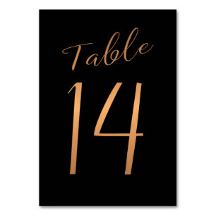 Wedding table number copper gold glitter black