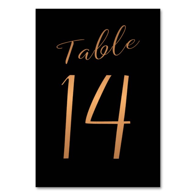 Wedding table number copper gold glitter black (Front)