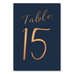 Wedding table number copper gold glitter navy