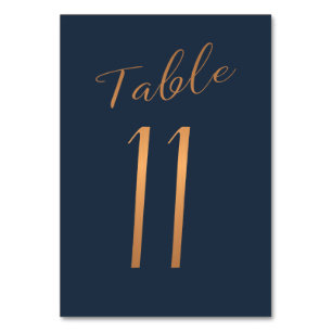 Wedding table number copper gold glitter navy