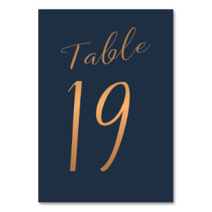 Wedding table number copper rose gold glitter navy