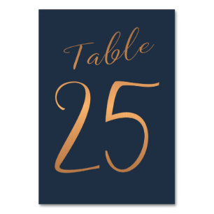 Wedding table number copper rose gold glitter navy