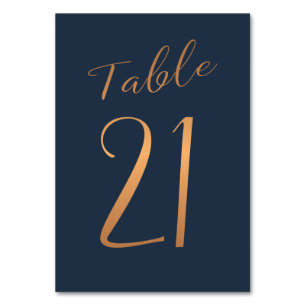 Wedding table number copper rose gold glitter navy