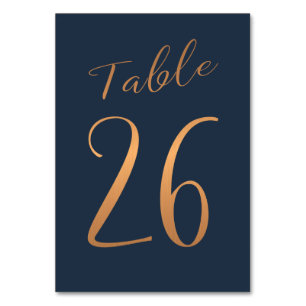 Wedding table number copper rose gold glitter navy