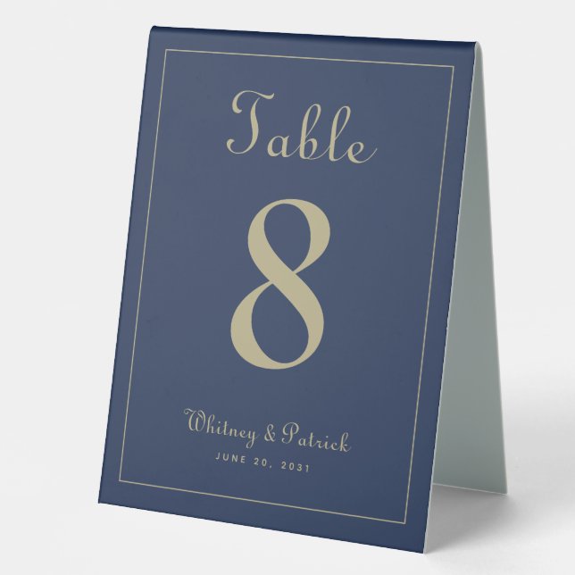 Wedding Table Number Elegant Navy Blue Gold Dinner (Front)