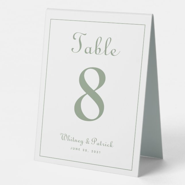 Wedding Table Number Elegant Sage Green Classic Ta (Back)
