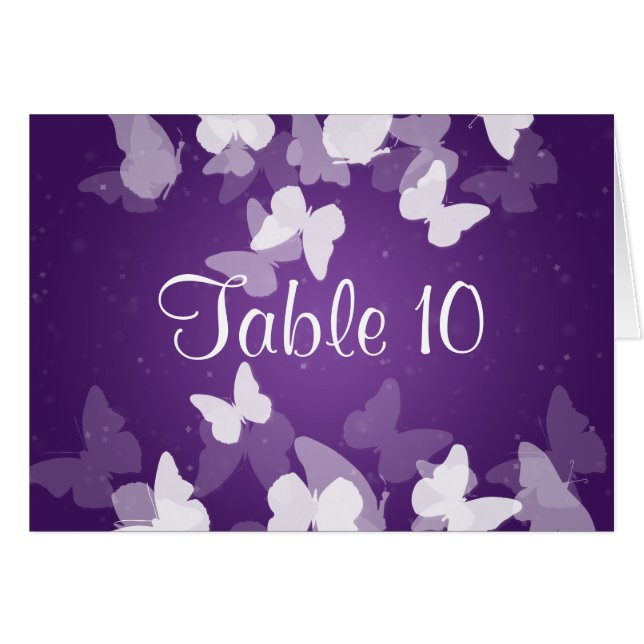 Wedding Table Number Elusive Butterflies Purple (Front Horizontal)