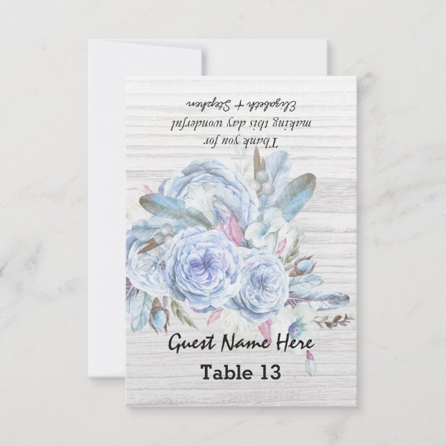 Wedding Table Number Escort Boho Flower White Wood (Front)