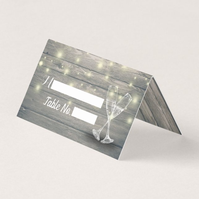 Wedding Table Number Escort Champagne Glasses Wood (Front)