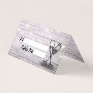 Wedding Table Number Escort Champagne Glasses Wood