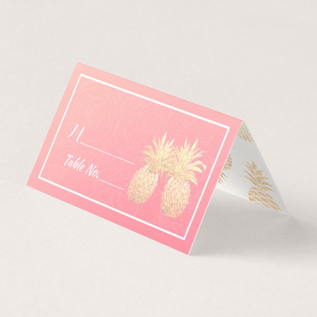 Wedding Table Number Escort Gold Pineapple Couple (Front)