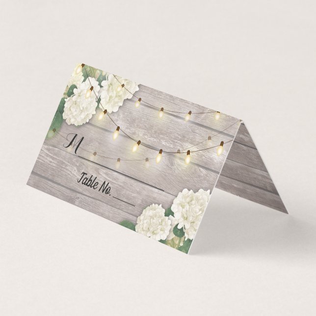 Wedding Table Number Escort Hydrangea Rustic Wood (Front)