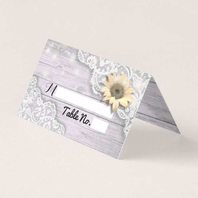 Wedding Table Number Escort Lace Sunflower Wood (Front)