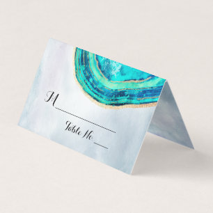 Wedding Table Number Escort Teal Gold Agate Geode