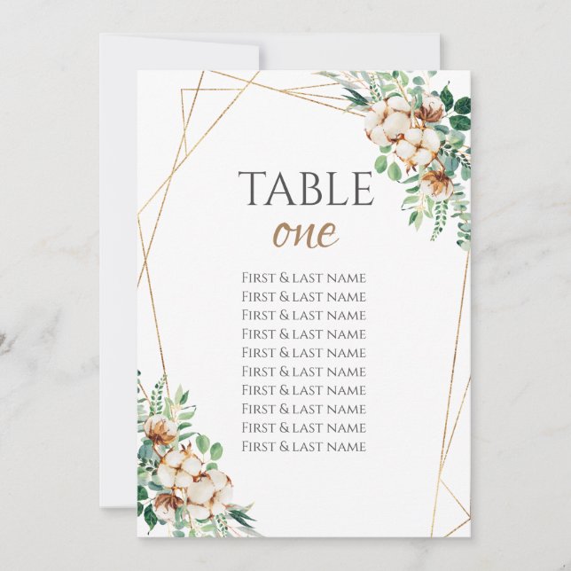 Wedding Table Number   Eucalyptus & Cotton (Front)