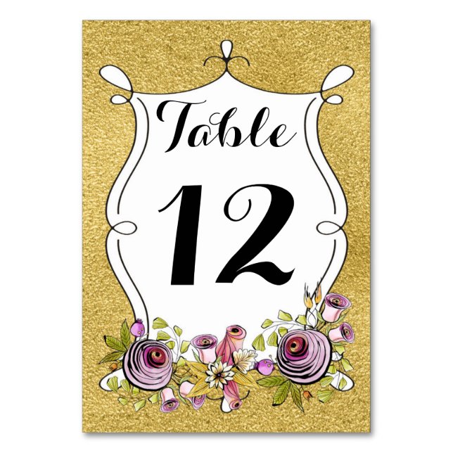 Wedding Table Number, FAUX Gold Foil, Flowers Number (Back)