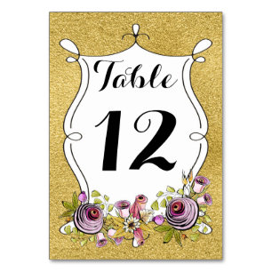 Wedding Table Number, FAUX Gold Foil, Flowers Table Number