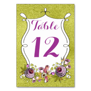Wedding Table Number, FAUX Green Foil, Flowers Number