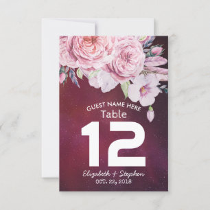 Wedding Table Number Floral Feathers Purple Lights