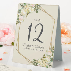 Wedding Table Number Floral Rose Gold Frame White