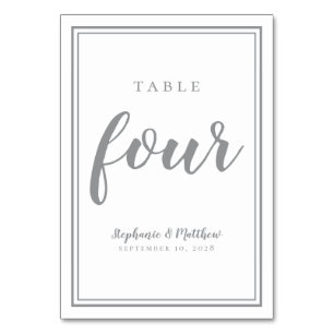 Wedding Table Number Four Simple Grey & White