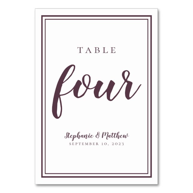 Wedding Table Number Four Simple Modern Purple (Front)