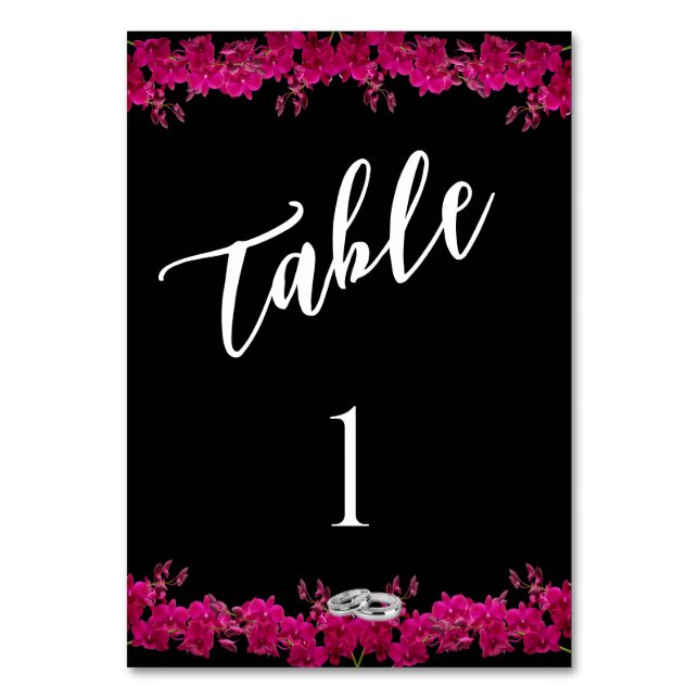Wedding Table Number-Fuchsia Orchids on Black- Number (Front)